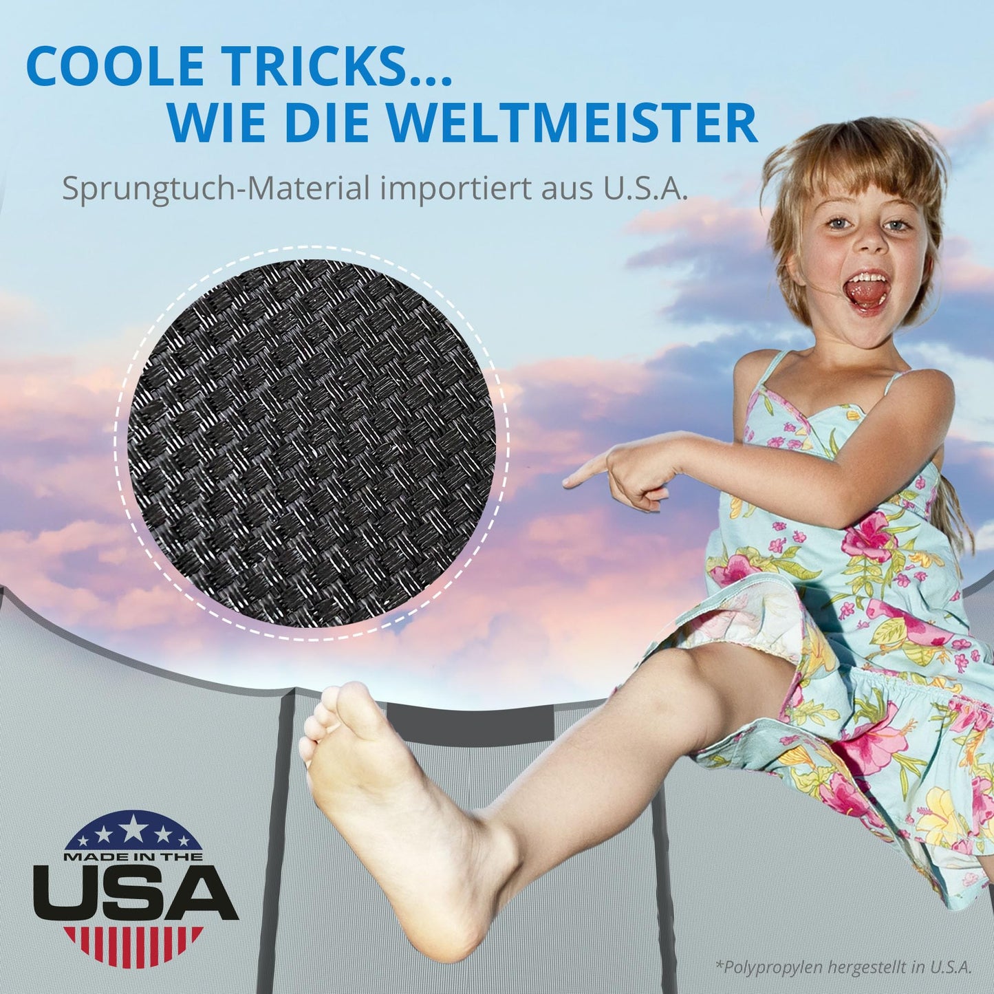 Trampolin Outdoor ‘Salto Plus’ Ø 183–490 cm – Komplett-Set mit Sicherheitsnetz, Randpolster & Leiter, bis 160 kg